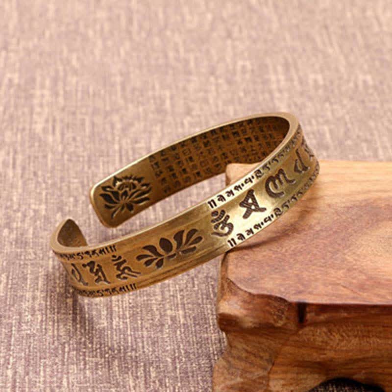 Bracelet manchette en cuir et cuivre Buddha Stones, 2 pièces, Om Mani Padme Hum, Dragon Phoenix