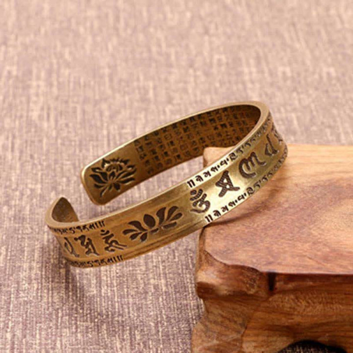 Bracelet manchette en cuir et cuivre Buddha Stones, 2 pièces, Om Mani Padme Hum, Dragon Phoenix