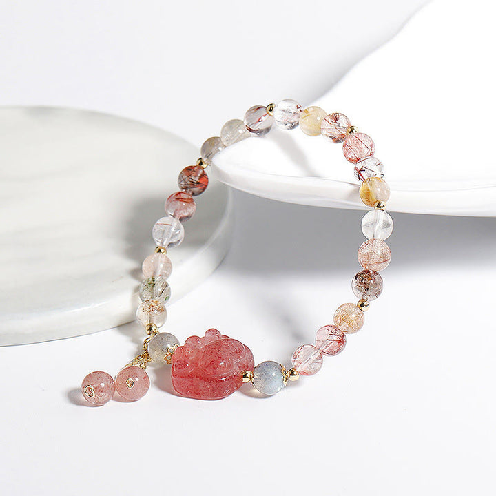 Bracelet d'amour en pierre de lune et quartz rutile coloré avec griffe de patte de chat et quartz fraise naturel Buddha Stones - image 4