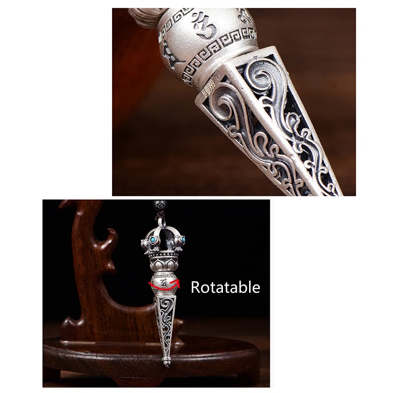 Collier pendentif rotatif en Buddha Stones tibétain Om Mani Padme Hum Dorje Vajra Design Sagesse