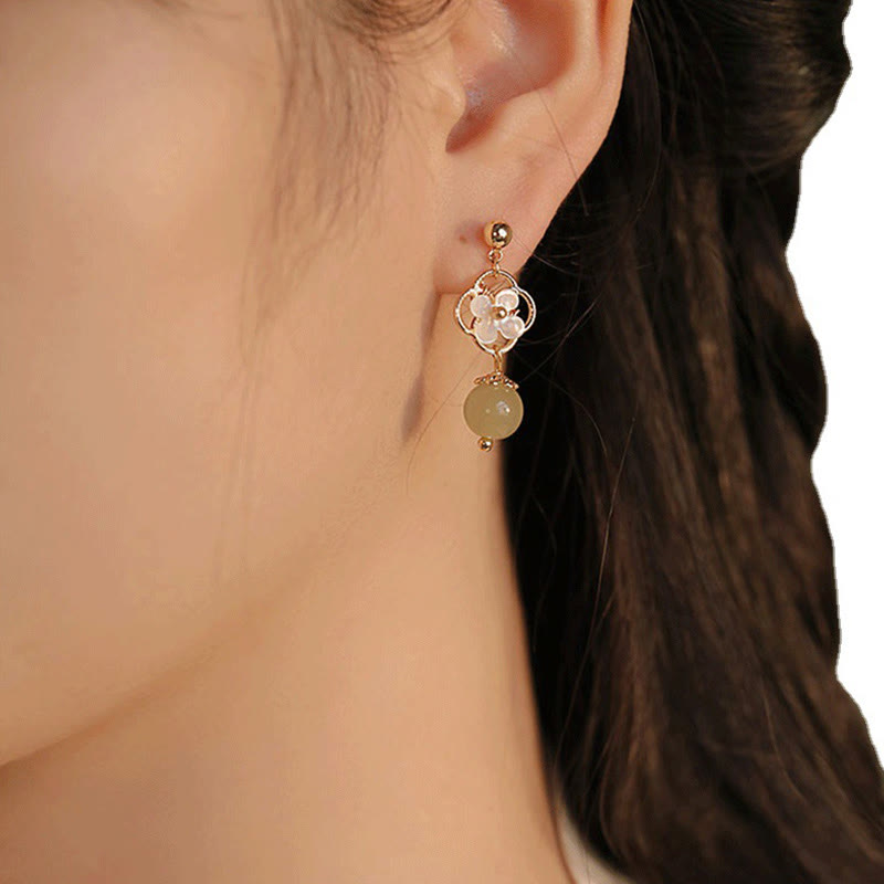 Boucles d'oreilles pendantes en jade et pierre de Tridacna Buddha Stones