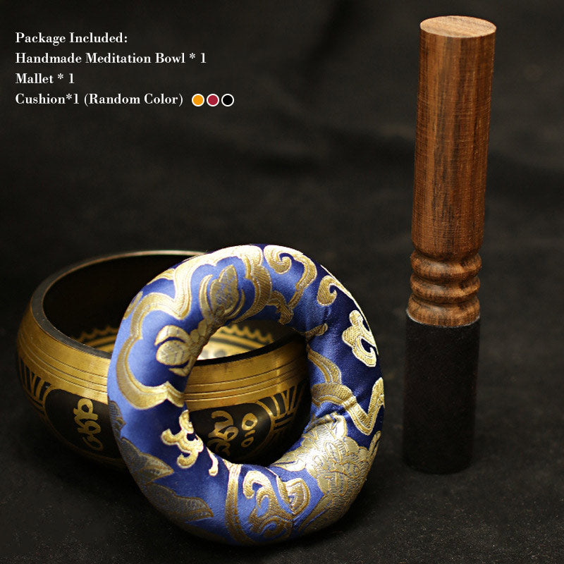 Bol de méditation tibétain en Buddha Stones fabriqué à la main pour la guérison et la protection de la pleine conscience Ensemble de bols chantants - Noir - 5,12 po (13 cm) - image 3