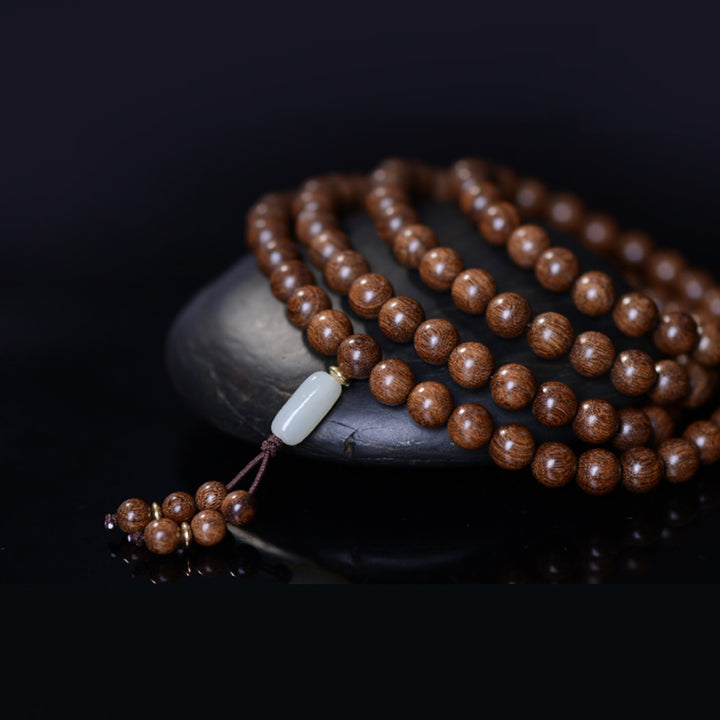 Bracelet Mala 108 perles en bois de rose et jade de Buddha Stones