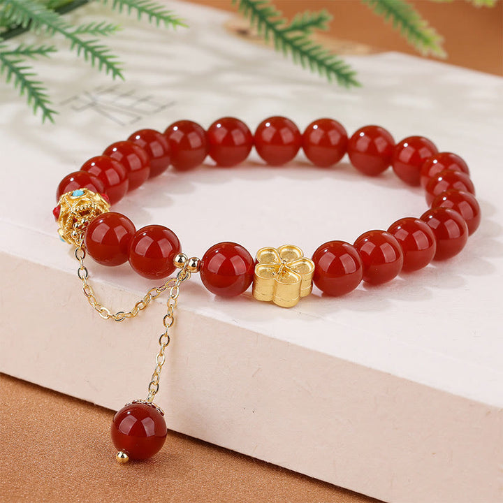 Bracelet d'acceptation de soi en agate rouge naturelle et agate blanche en fleur de pêcher