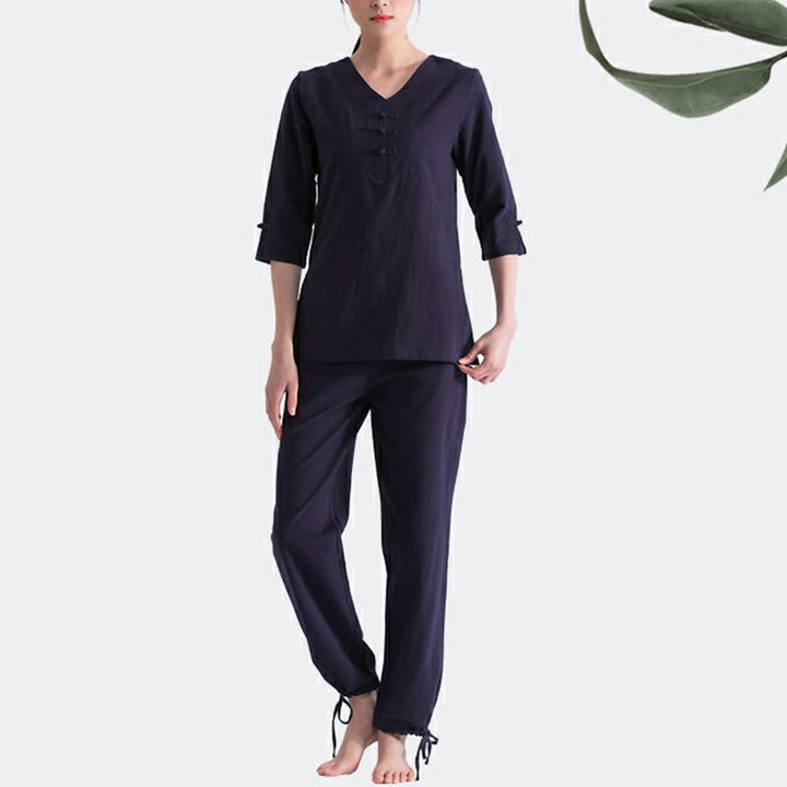 Ensemble de vêtements en coton et lin Buddha Stones , yoga, méditation, prière, col en V, pratique zen, pour femmes