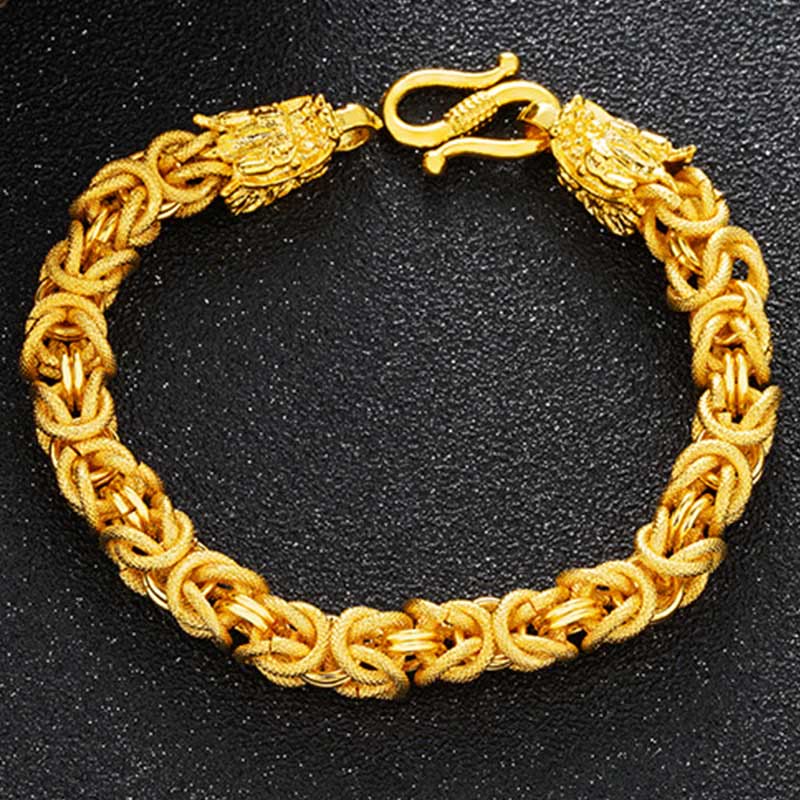 Bracelet de protection à double tête de dragon plaqué or 24 carats de Buddha Stones
