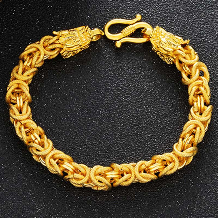 Bracelet de protection à double tête de dragon plaqué or 24 carats de Buddha Stones