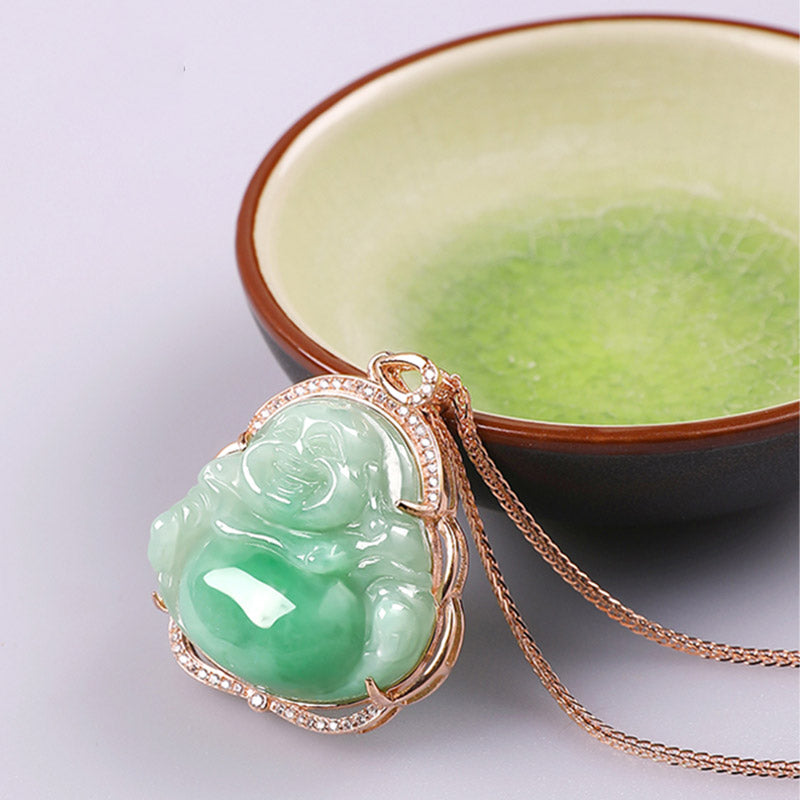 Collier avec pendentif en argent sterling 925 et jade naturel en forme de Bouddha rieur - image 6