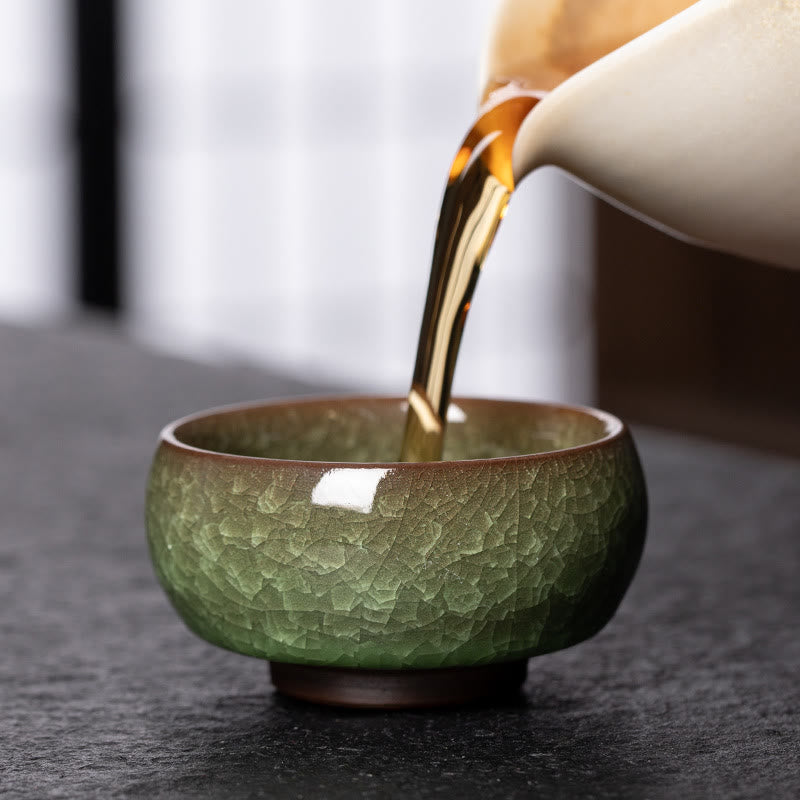 Tasse à thé en porcelaine avec motif de fissures de glace verte chinoise en Buddha Stones , tasse à thé Kung Fu