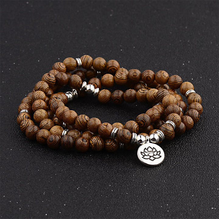 Bracelet tibétain en bois et Buddha Stones, mala de lotus Bouddha - image 4