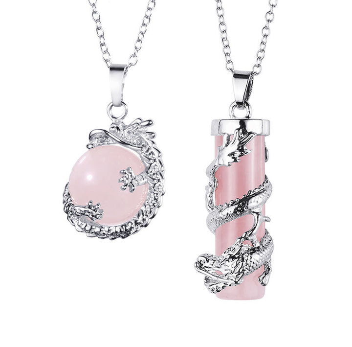 Buddha Stones pendentif couple en pierres précieuses rondes enveloppées de dragon en 2 pièces