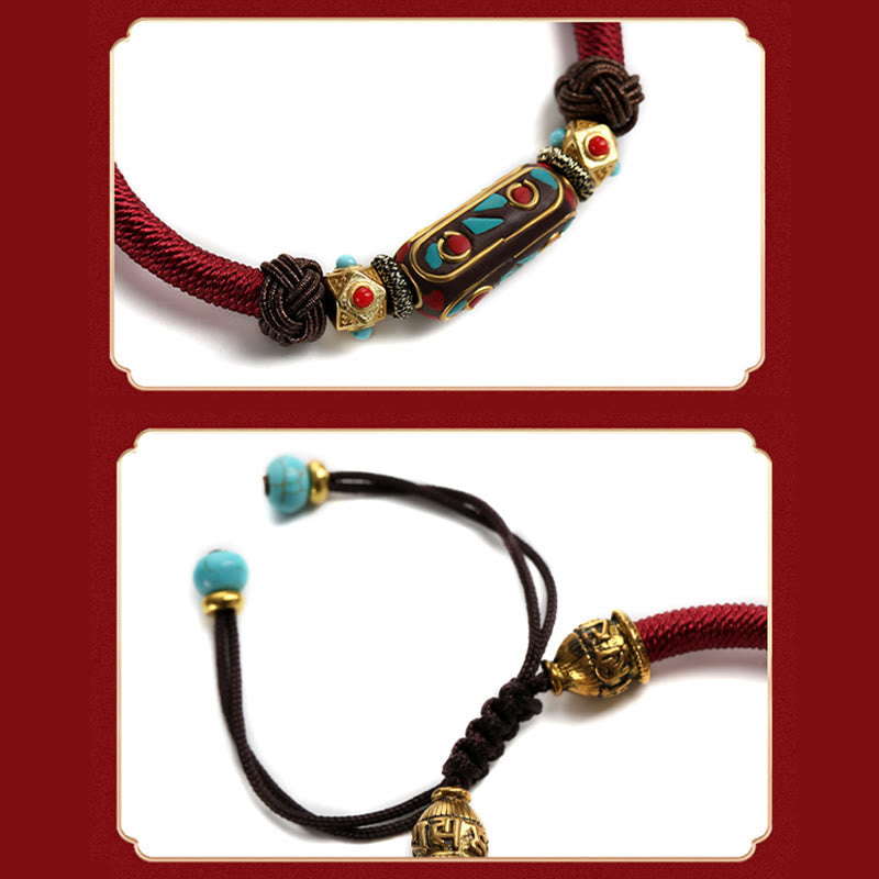 Bracelet tressé en turquoise tibétain fait main avec Buddha Stones Om Mani Padme Hum
