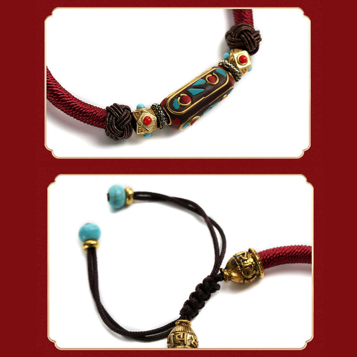 Bracelet tressé en turquoise tibétain fait main avec Buddha Stones Om Mani Padme Hum