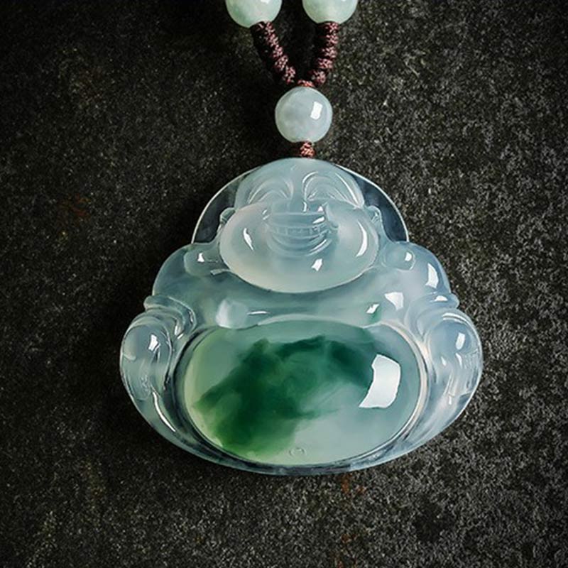 Collier pendentif porte-bonheur en jade cyan avec Buddha Stones
