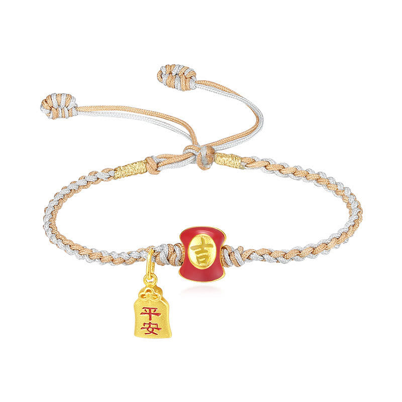 Bracelet tressé en argent sterling 925 fait à la main avec des Buddha Stones et des bénédictions de caractères chinois de bon augure