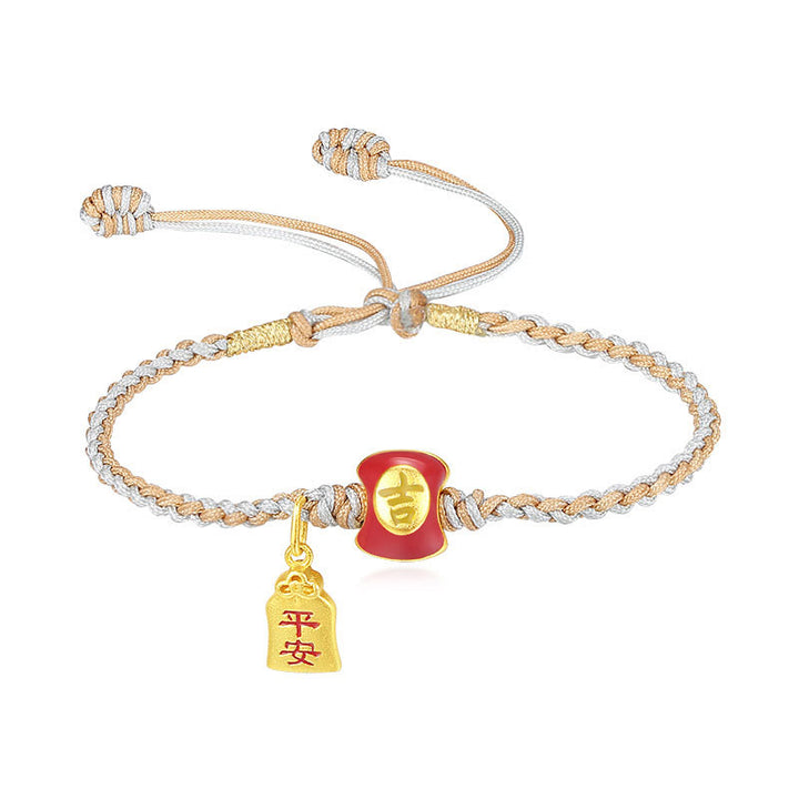 Bracelet tressé en argent sterling 925 fait à la main avec des Buddha Stones et des bénédictions de caractères chinois de bon augure