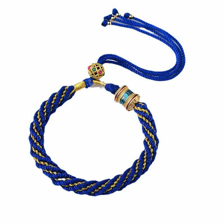 Bracelet tibétain en corde tressée avec breloque porte-bonheur Thangka en Buddha Stones