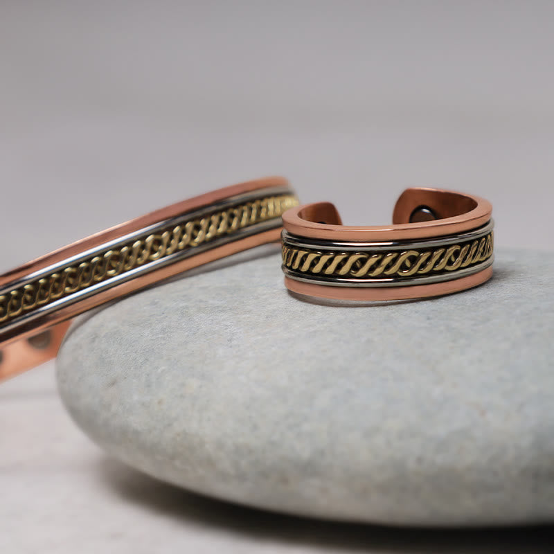 Bracelet manchette réglable en cuivre magnétique Buddha Stones