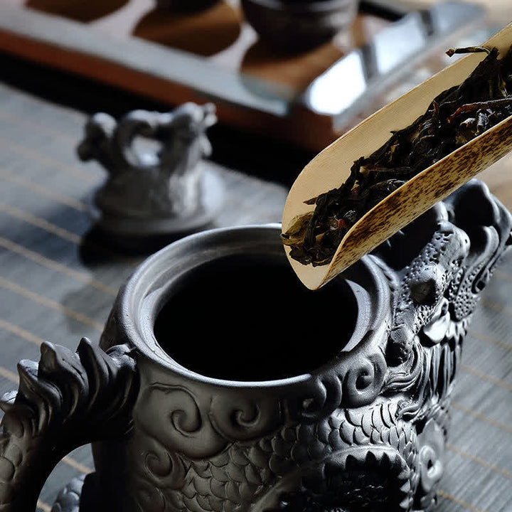 Théière en céramique vintage Dragon Phoenix