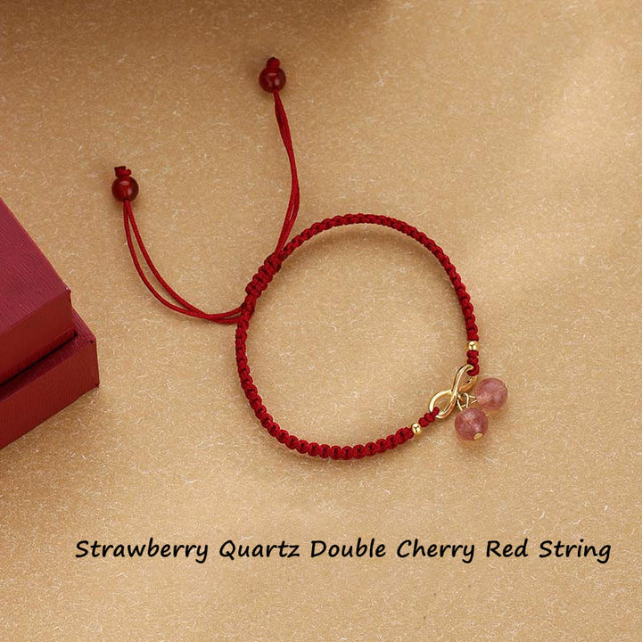 Bracelet tissé en fil rouge avec nœud sans fin en cristal de quartz fraise et Buddha Stones