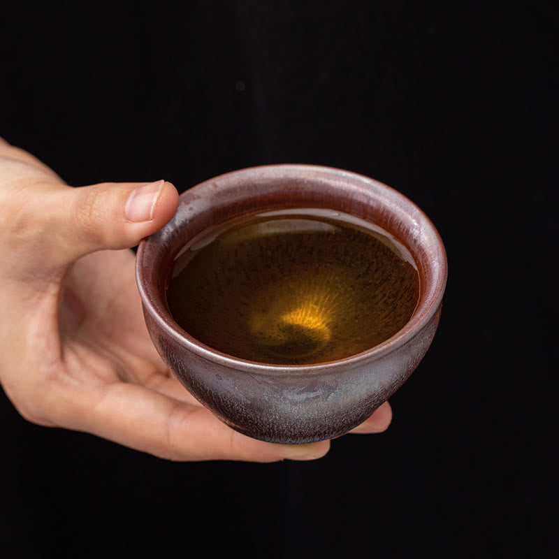 Tasse à thé en porcelaine chinoise Jianzhan en or rose avec Buddha Stones Tasse à thé Kung Fu