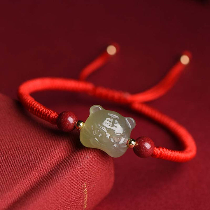 Bracelet porte-bonheur en jade et cinabre avec Buddha Stones