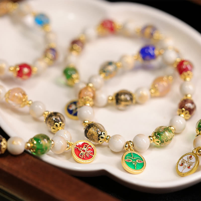 Buddha Stones Tibétain Cinq Dieux de la Richesse Fortune Liuli Perles de Verre Encens Cendres Perles de Porcelaine Bracelet à Breloques