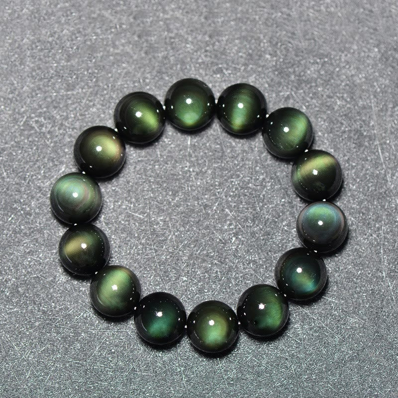 Bracelet de richesse en obsidienne naturelle œil vert Buddha Stones