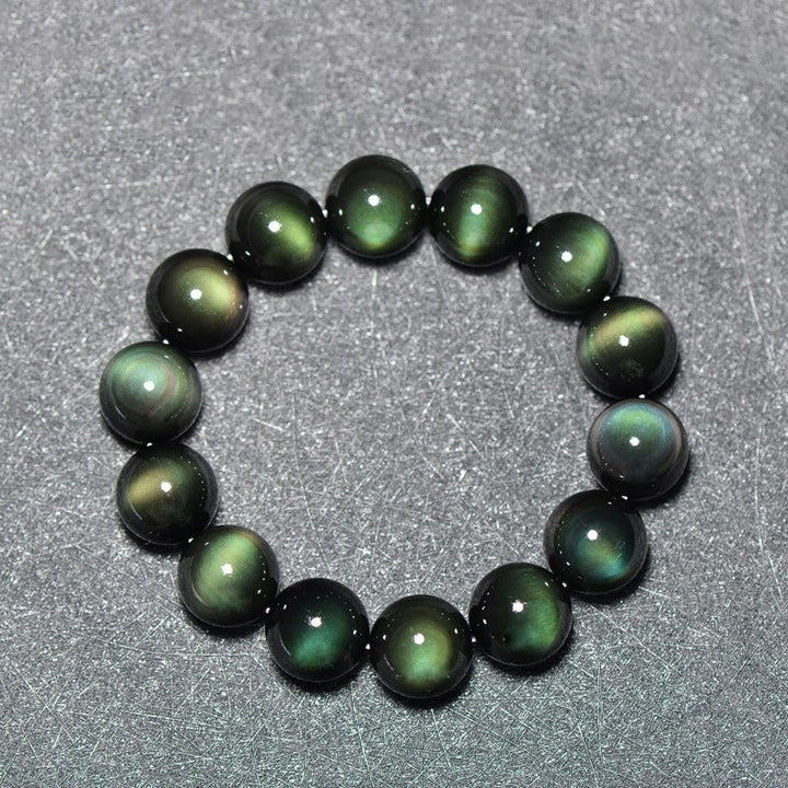 Bracelet de richesse en obsidienne naturelle œil vert Buddha Stones