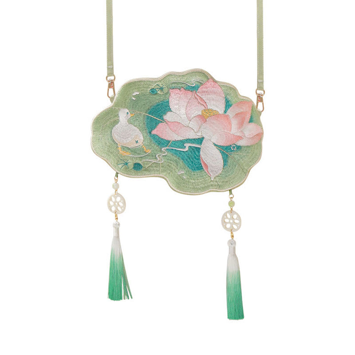 Sac à bandoulière avec broderie de Buddha Stones et de Lotus, poisson Koi, lapin, fleur, Hanfu - image 16