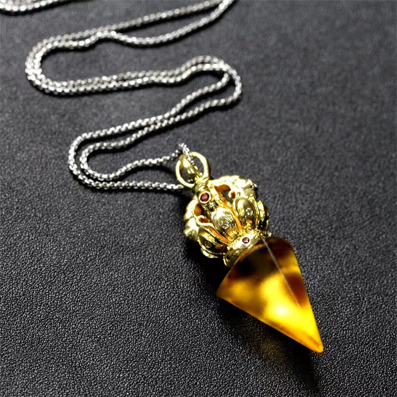 Collier pendentif en cristal de force Lotus Liuli à 4 griffes avec Buddha Stones tibétaines Dorje Vajra