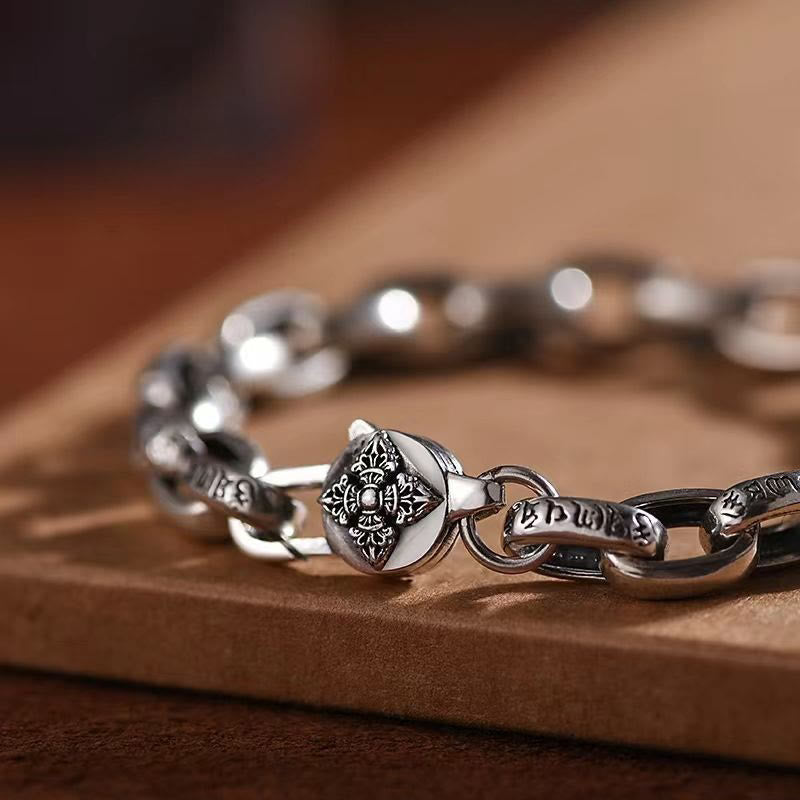 Bracelet de sagesse gravé en cuivre double Dorje Buddha Stones Om Mani Padme Hum