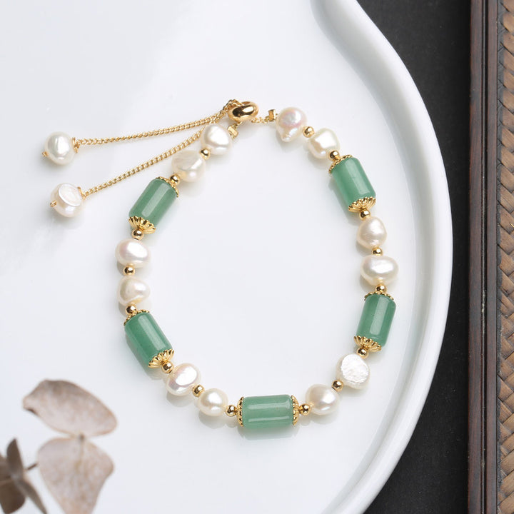 Bracelet porte-bonheur en perles d'aventurine verte et cristal rose avec Buddha Stones - Aventurine verte et perle - image 2