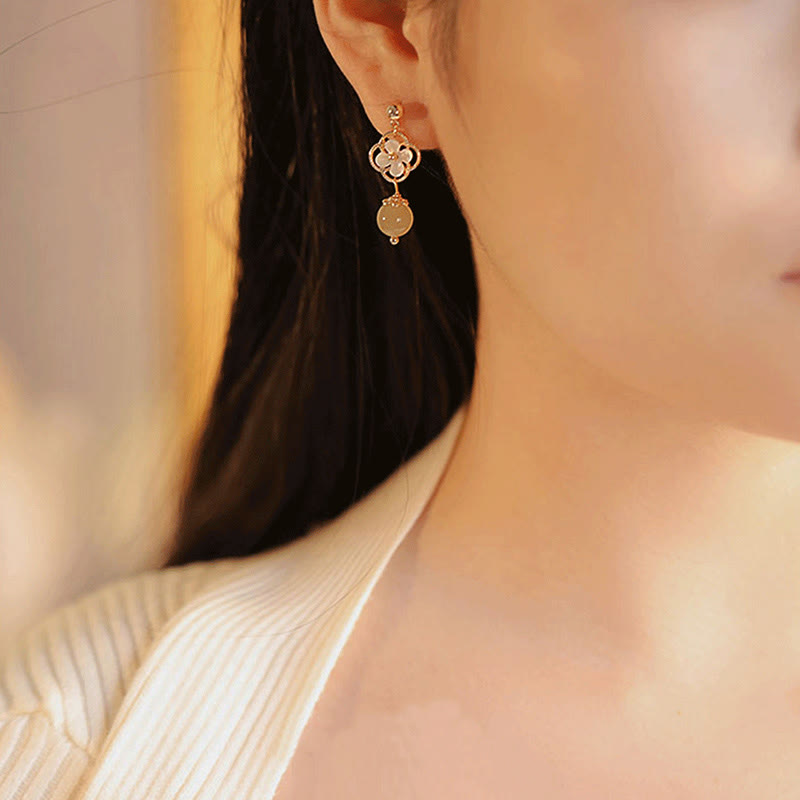 Boucles d'oreilles pendantes en jade et pierre de Tridacna Buddha Stones
