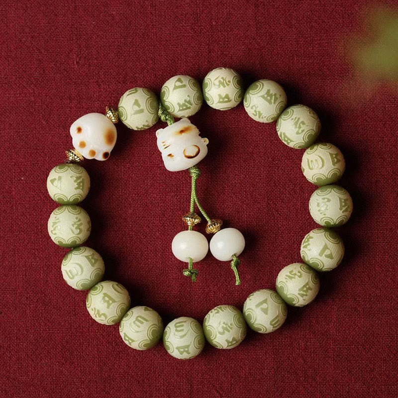Bracelet de sagesse gravé en forme de patte de chat avec graines de Bodhi vertes et pierres de Buddha Stones Om Mani Padme Hum - image 3