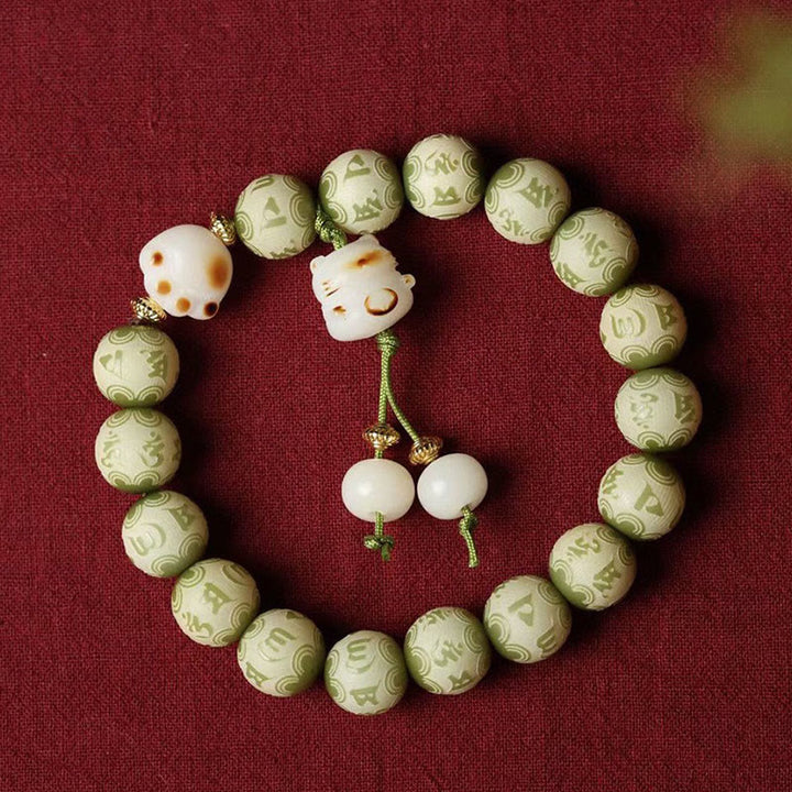 Bracelet de sagesse gravé en forme de patte de chat avec graines de Bodhi vertes et pierres de Buddha Stones Om Mani Padme Hum - image 3