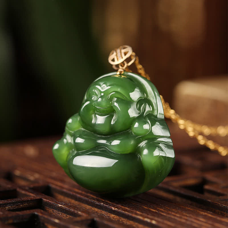 Collier avec pendentif en argent sterling 925 et jade cyan Hetian en or 18 carats avec chaîne et bouddha rieur - image 4