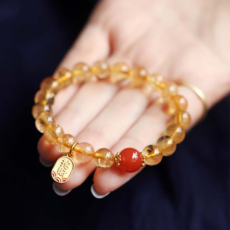 Bracelet porte-bonheur en Buddha Stones, citrine, agate rouge