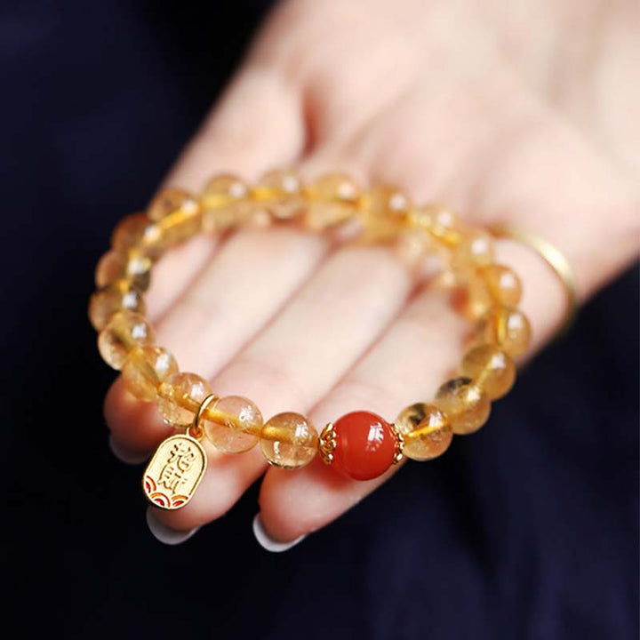 Bracelet porte-bonheur en Buddha Stones, citrine, agate rouge