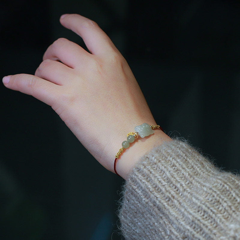 Bracelet en fil rouge de prospérité en jade et Buddha Stones, signe du zodiaque chinois