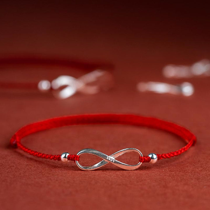 Bracelet de cheville en argent sterling 925 Buddha Stones et nœud sans fin, protection, chance, cordon rouge