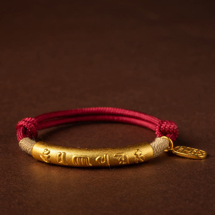 Bracelet tressé en argent sterling 999 fait à la main au Tibet avec Buddha Stones Om Mani Padme Hum Fu et personnage TopRank - Cuivre Om Mani Padme Hum - Cordon rouge (tour de poignet 15-19 cm) - image 7