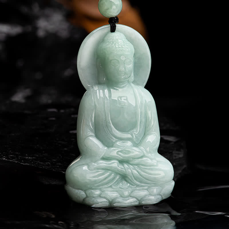 Collier en cordon de compassion avec amulette en jade Bouddha Amitabha et Buddha Stones