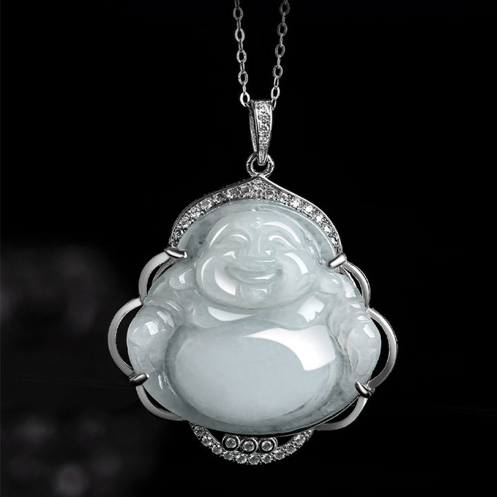 Buddha Stones pendentif Bouddha rieur en argent sterling 925 avec jade naturel et abondance - image 4