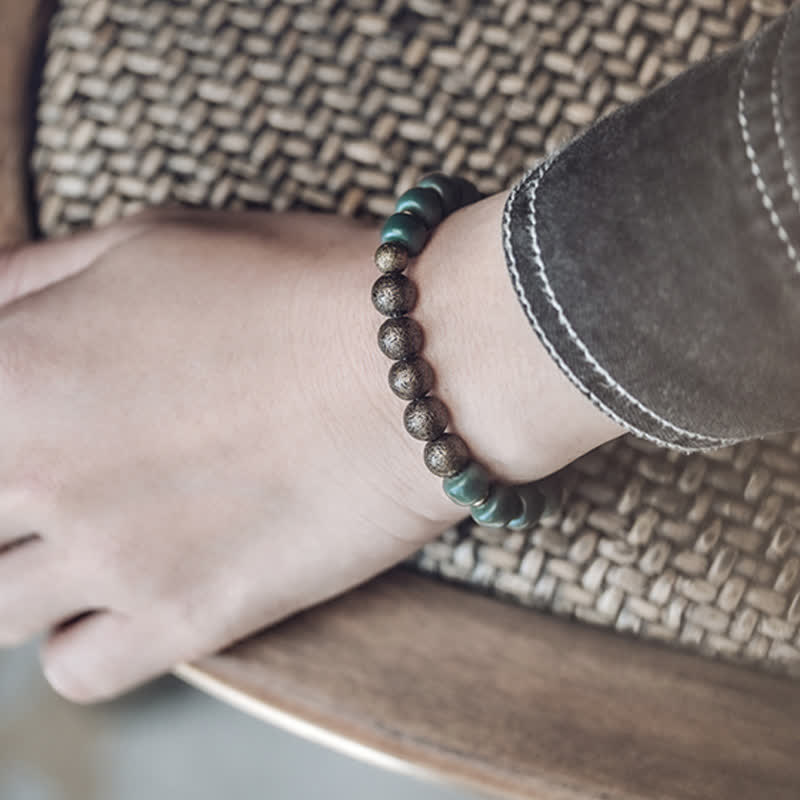 Bracelet tibétain en cuivre avec graines de Bodhi cyan