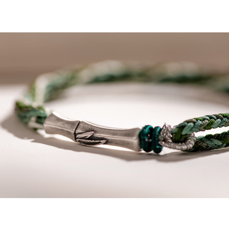 Bracelet en argent sterling 925 avec cordon de protection et nœud de réincarnation en bambou