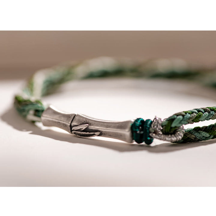 Bracelet en argent sterling 925 avec cordon de protection et nœud de réincarnation en bambou