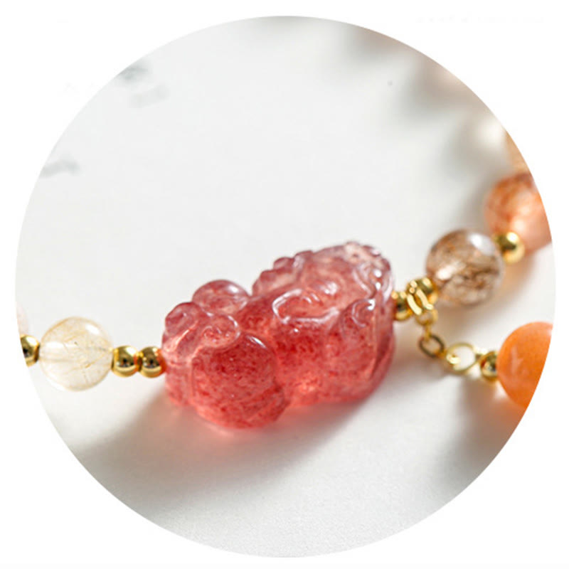 Bracelet de richesse PiXiu en quartz rutile naturel et quartz fraise Buddha Stones