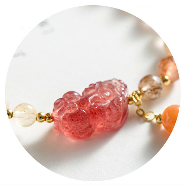 Bracelet de richesse PiXiu en quartz rutile naturel et quartz fraise Buddha Stones