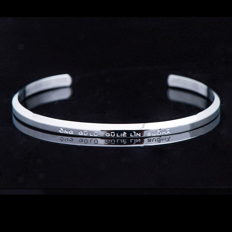 Bracelet de protection et de bénédiction en acier titane gravé avec six mots vrais de Buddha Stones